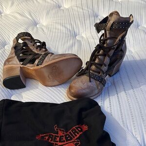 Freebird by Steven Brown Studded Lace-Up Cutout Leather Boots